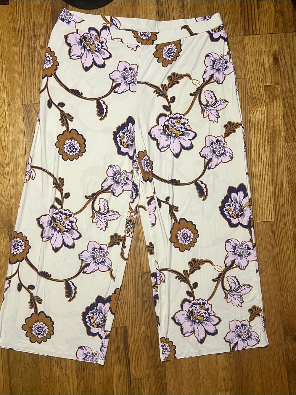 DENNIS by Dennis Basso Women’s Ivory Floral Wide-Leg Cropped Stretch Pants 2X